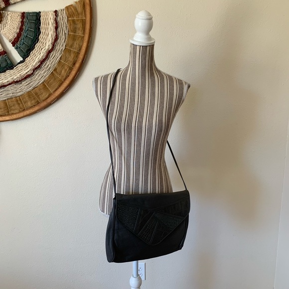 Vintage 80s Albi Gray Leather Crossbody Purse Crocodile Print - Picture 8 of 11